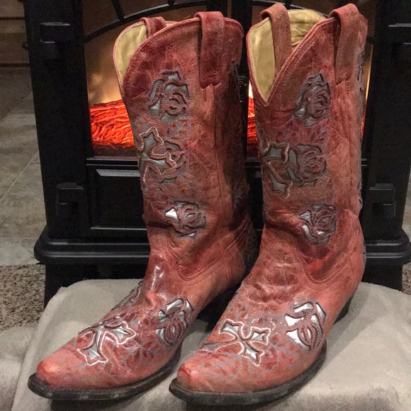 Corral Boots Ant Saddle-Red Rose and Cross R2460 - Picture 1 of 9